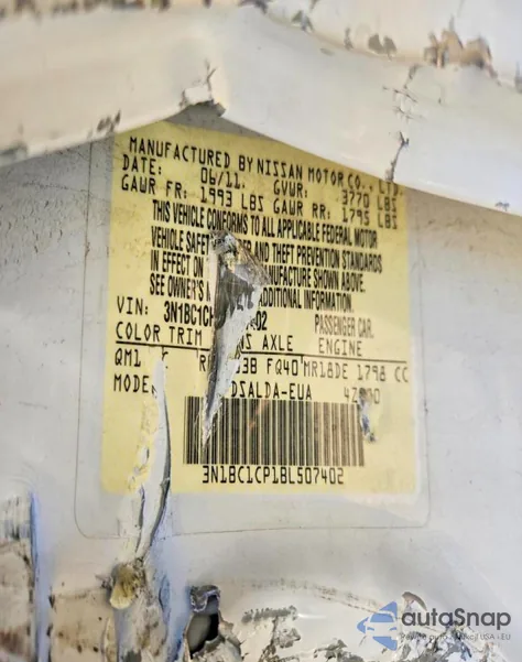 2011 Nissan Versa S z USA, uszkodzony, nr VIN 3N1BC1CP1BL507402